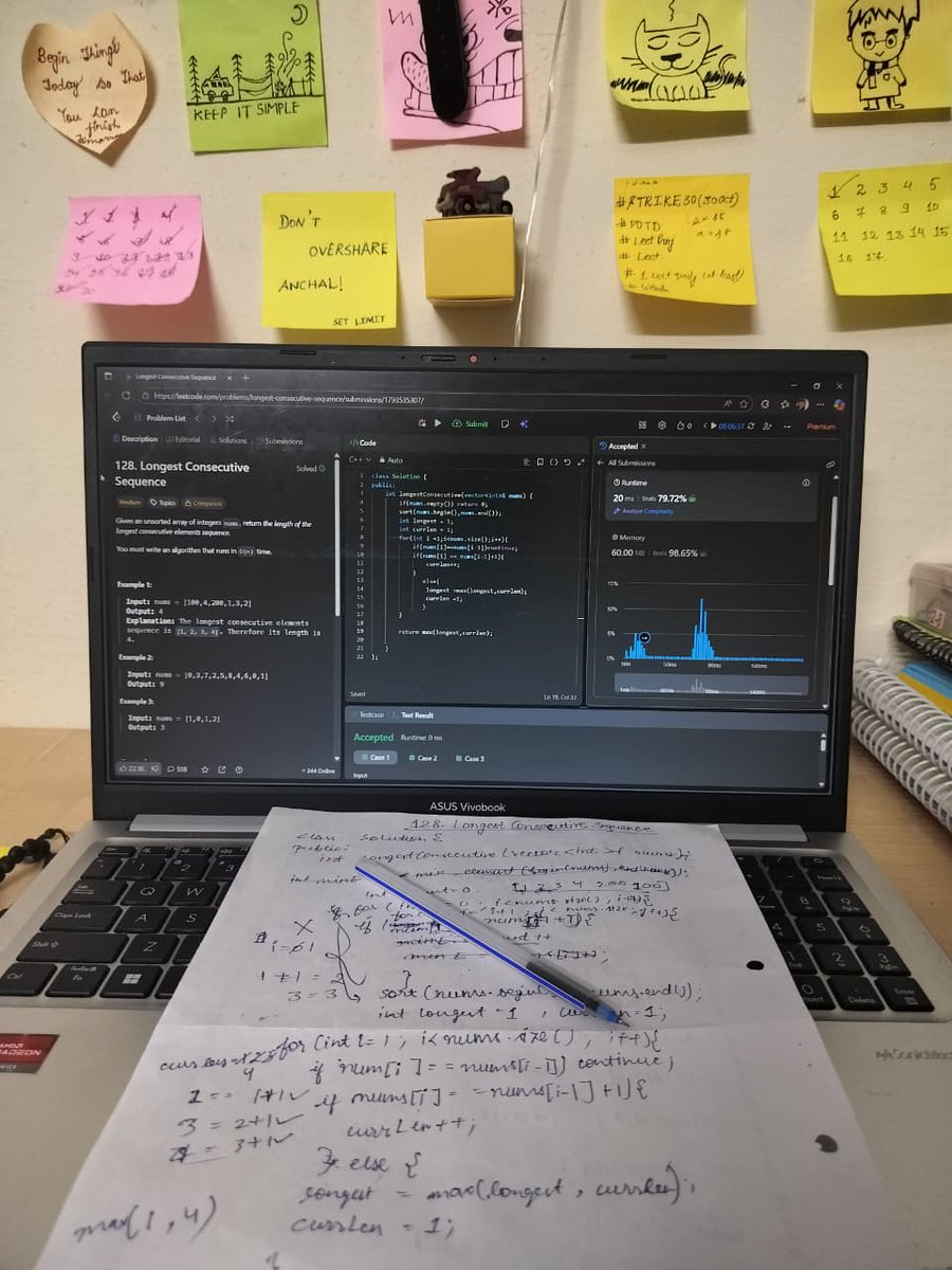 AnchalGupta009's tweet image. 🔥 Consistency + Logic 💡 = Accepted ✅
Day 15 ➝ Longest Consecutive Sequence
One more bug bites the dust 🐛🚀
#CPP #LeetCode #CodingLife #Developer