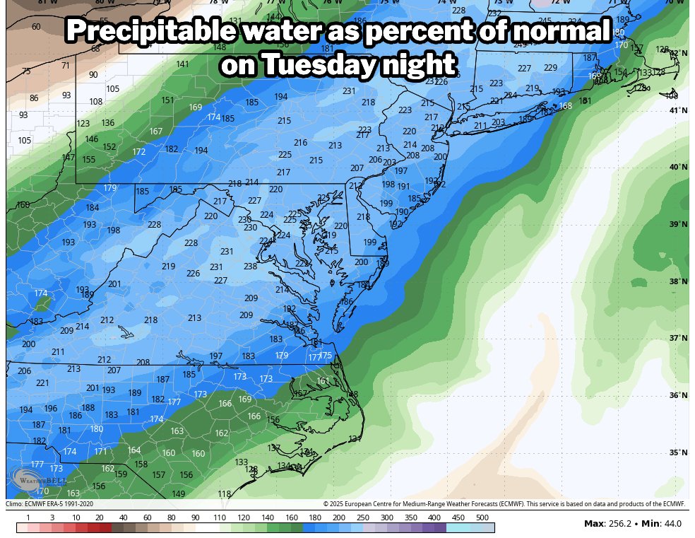 Cold front tomorrow night into Wednesday morning will have abundant moisture, especially for fall. Some rumbles, with a general half inch-plus possible. Hardest hit spots could pick up 1-1.5 inches. Details at cwg.live.
