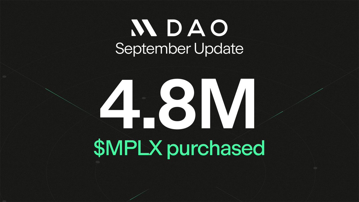 metaplex's tweet image. 1/ The September data is in, here are the highlights:
• $2.5M protocol revenue
• $1.1M used to buyback 4.8M $MPLX for the DAO (0.8% of outstanding supply)
• $2.3M Token Metadata revenue (highest in the last 7 months)