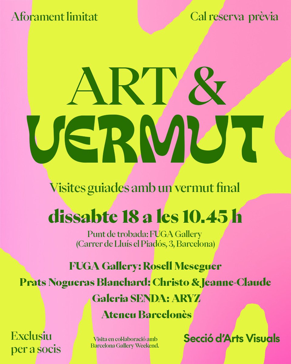 Arts_AB's tweet photo. Desprès de l’èxit del cicle durant el curs passat, torna Art&amp;Vermut amb noves visites, rutes, molt per veure, aprendre i compartir amb un vermut! 

dissabte 18 d’octubre 
10.45 h | Fuga Gallery

Exclusiu socis, cal reserva prèvia

En col·laboració amb @BCNGalleryWknd https://t.co/ilQ1eqQKoS