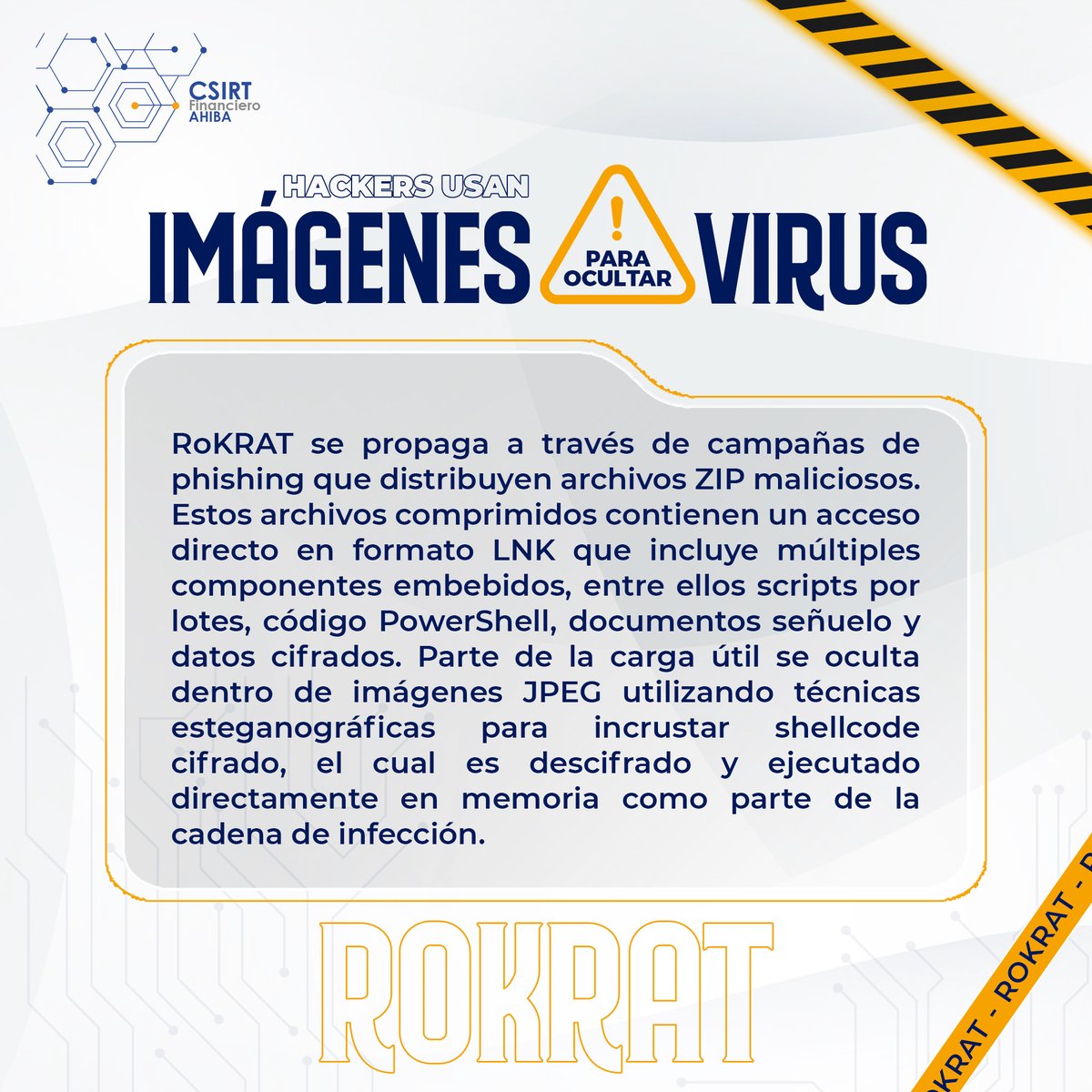 RoKRAT accede a sus servidores C2 por servicios legítimos. El shellcode descifra y ejecuta instrucciones remotas: captura pantalla, manipula archivos, lee el portapapeles y registra pulsaciones. Mantiene el control del sistema y facilita la exfiltración de datos.
#RoKRAT #Malware