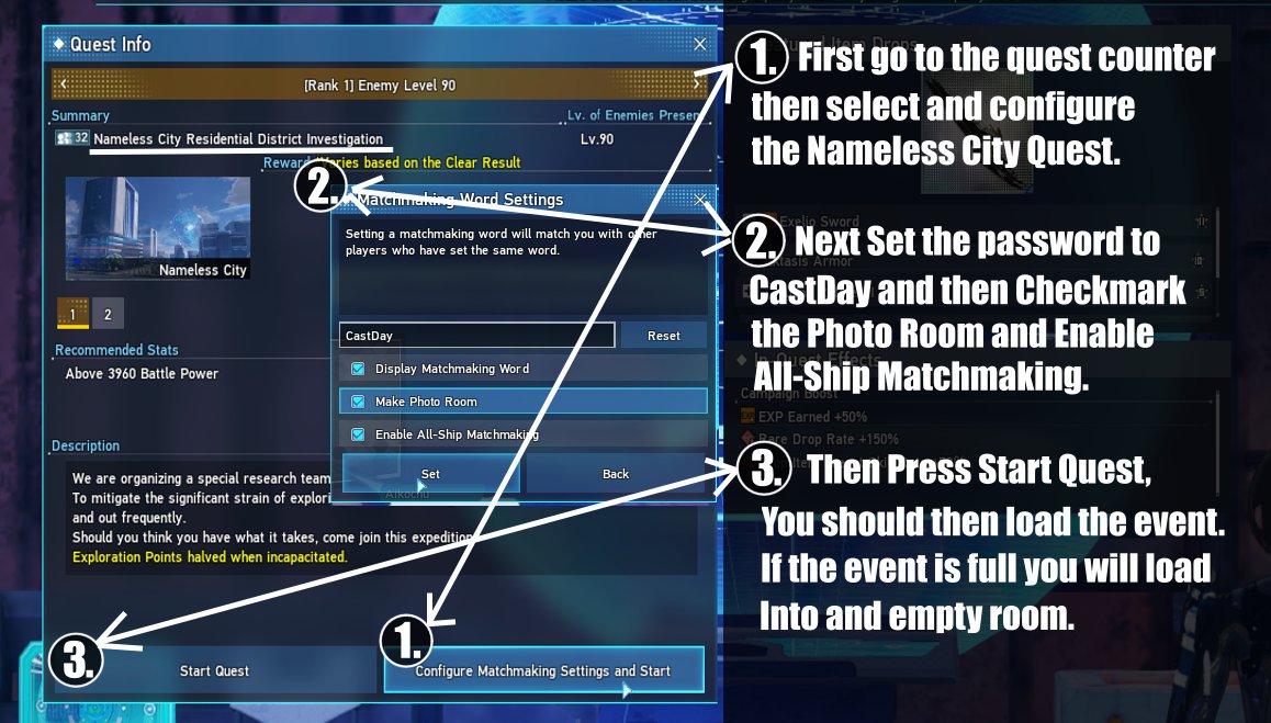 Cast Day is this Weekend!
📅Being held on: Oct"11th"
🕐Staring at 13:00/ 1:00 pm UTC
✨Theme is: Halloween
🌎Located at: Nameless City Photo Mode
🥳Everyone is invited

#PSO2NGS #PSO2 #PSO2CASTDAY #PSO2GLOBAL #PSO2_NGS_SS