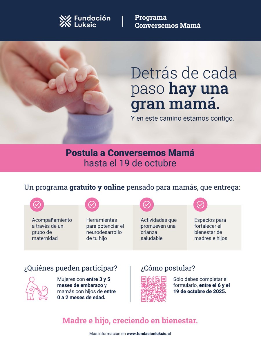 🤱 Ser mamá no viene con manual de instrucciones…  Con #ConversemosMamá, te acompañamos de manera online
✅ Postulaciones: 6-19 oct 2025
👉 Mujeres inscritas en CESFAM, 3-5 meses de embarazo o hijos de 0-2 meses
lnkd.in/eEjrgt5Z.