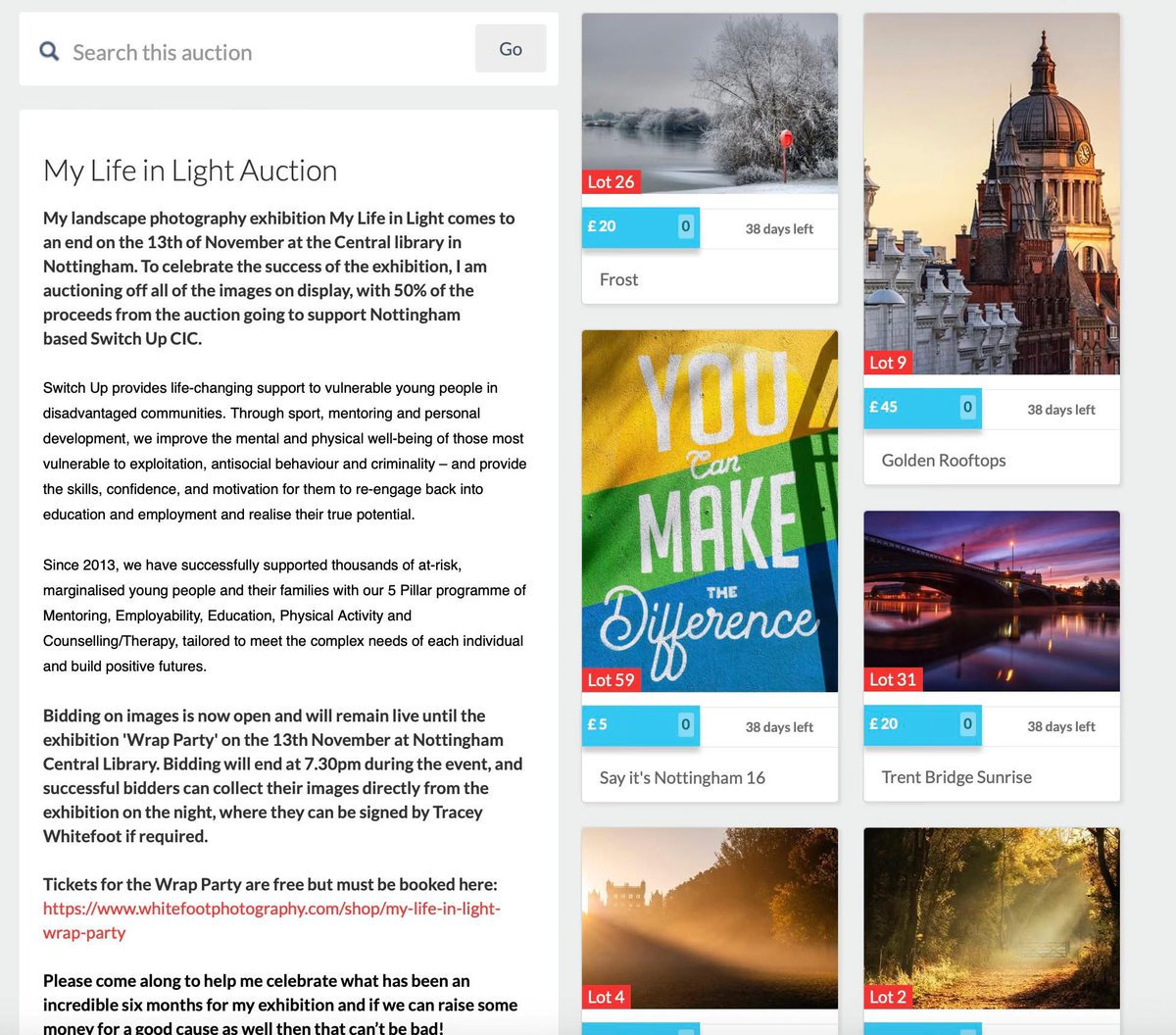 I’m pleased to announce that I’m auctioning off the pictures in my exhibition 😊

You can bid on them at this link: jumblebee.co.uk/mylifeinlighta…

You’re also invited to the Wrap Party. Tickets are free but you need to book them here: whitefootphotography.com/shop/my-life-i…

Hope to see you there!