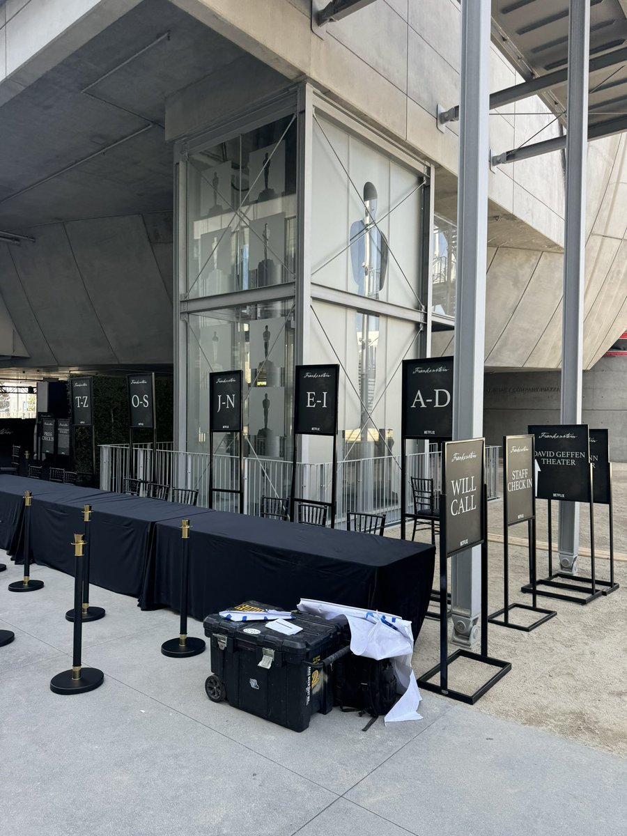 GoldenNinja3000's tweet photo. I think the #Frankenstein red carpet is tonight at the Academy Museum! Cool to see them setting up.

#Netflix https://t.co/26eiBKRncP