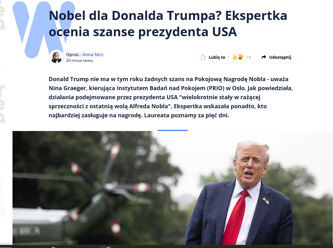 może jak żaden prezydent właśnie <a href="/realDonaldTrump/">Donald J. Trump</a>  zasługuje na nagrodę Nobla za to co zrobił , ale dali Nobla Obamie chociaż nic nie zrobił, taka lewacka logika