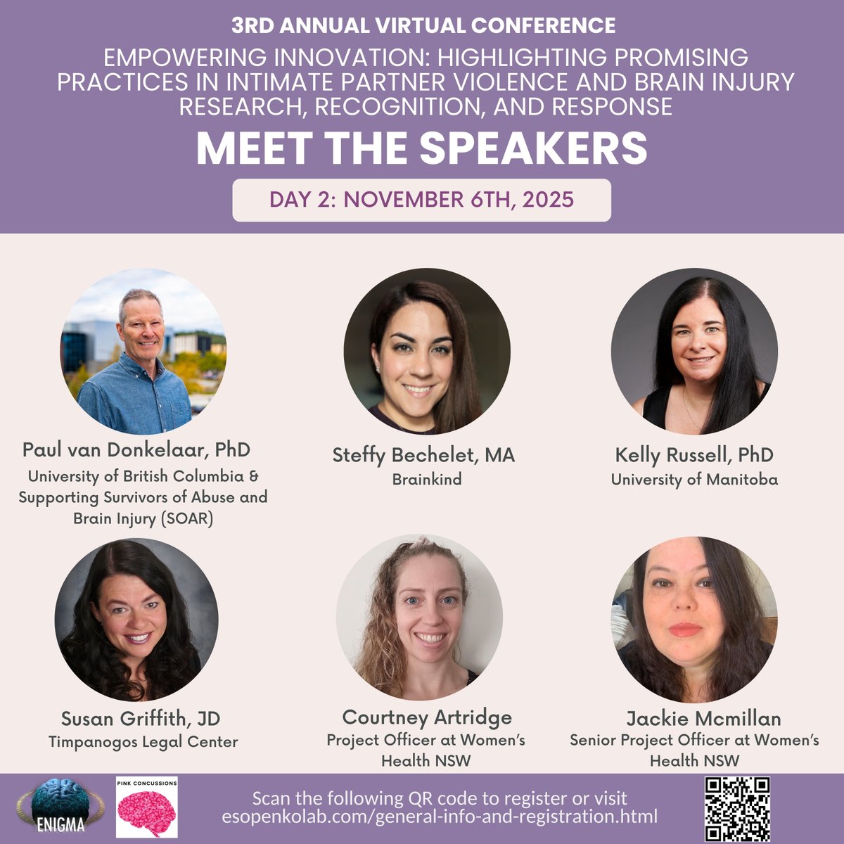 EnigmaIpv's tweet image. We’re excited to introduce the Day 2 Speakers for the 2025 @EnigmaIpv  and @PinkConcussions Virtual IPV-BI Conference!

📅 When: November 5-6, 2025, 10AM-6PM EST
🎟️ FREE Registration: bit.ly/4mGJLVM

Stay tuned to learn about the trainees!