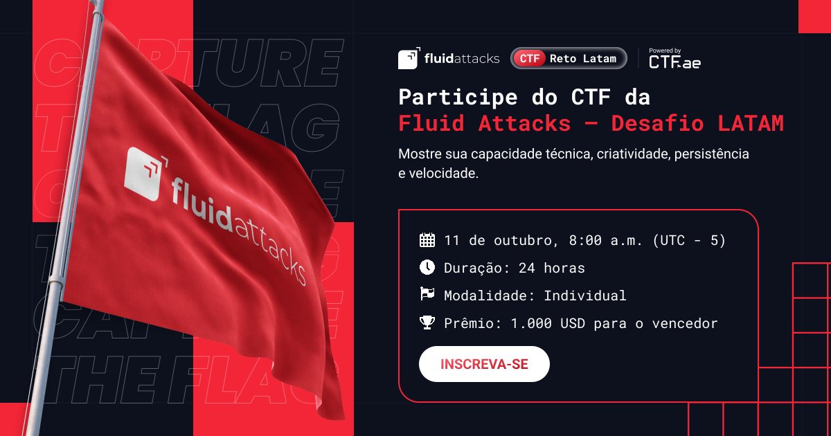 fluidattacks's tweet image. Coloque suas habilidades à prova como o pentester mais habilidoso da LATAM! 🔥De 11 a 12 de outubro, você terá 24 horas para mostrar que é capaz de encontrar vulnerabilidades e levar o prêmio de 1.000 USD.

Inscreva-se 🔗 fluidattacks.com/pt/ctf