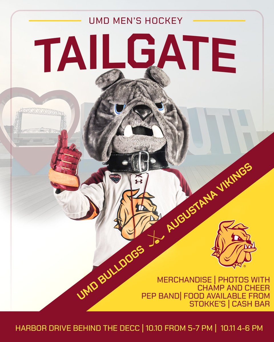 Get ready for the start of home hockey with UMD Men's Hockey's Tailgate! 

Enjoy some great food, drinks and views before the big game!

📍Duluth Entertainment Convention Center (DECC) waterfront

📅Oct 10th 5-7, October 11th 4-6