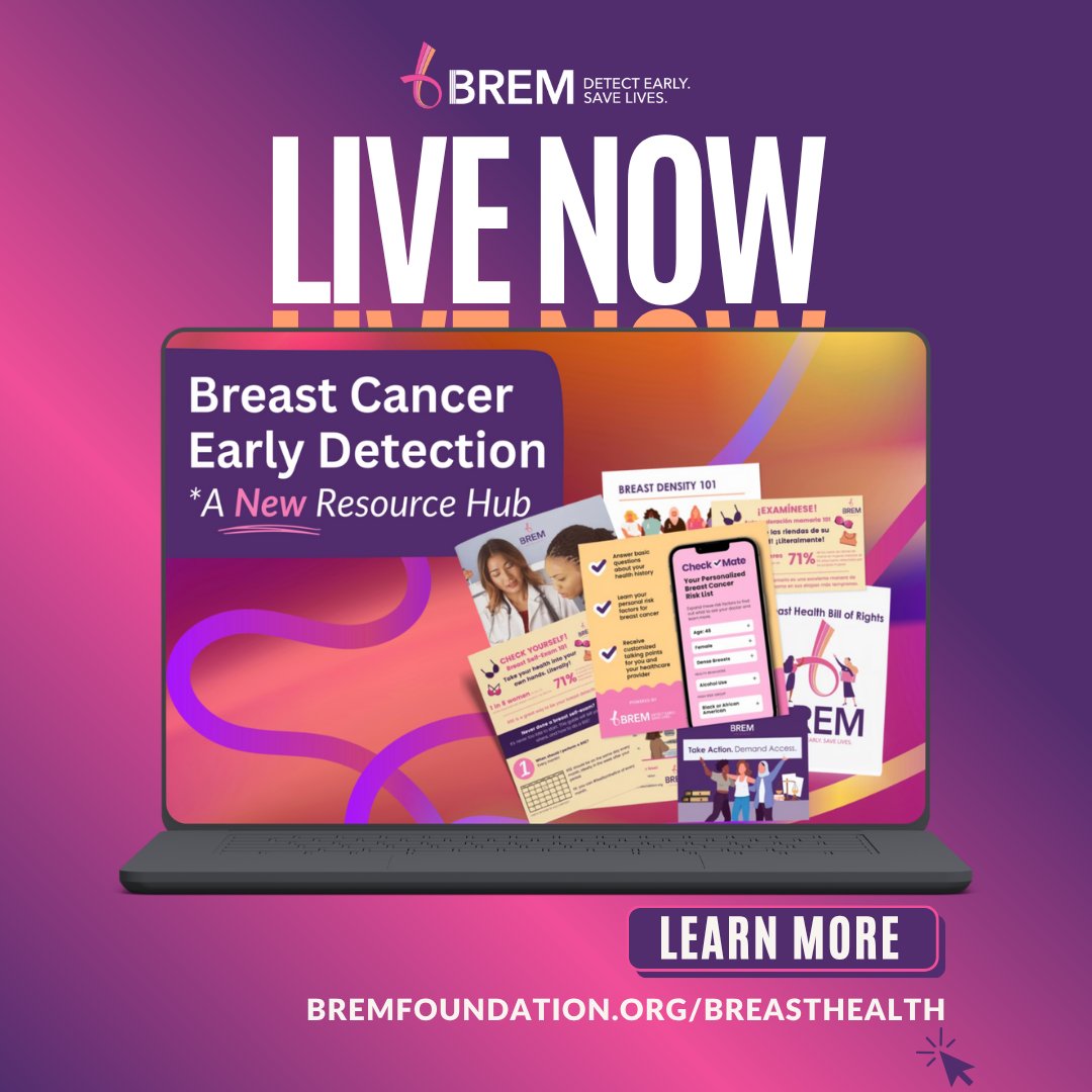 bremfoundation's tweet photo. This October, Brem is proud to share our new Early Detection Resource Hub - a free, easy-to-use site with simple tools providing actionable info that can save lives. Learn & share! https://t.co/WhJxwzHS0Z
#DetectEarlySaveLives
#KnowledgeIsPower
#BreastCancerAwarenessMonth https://t.co/kQIo2HA1Q4