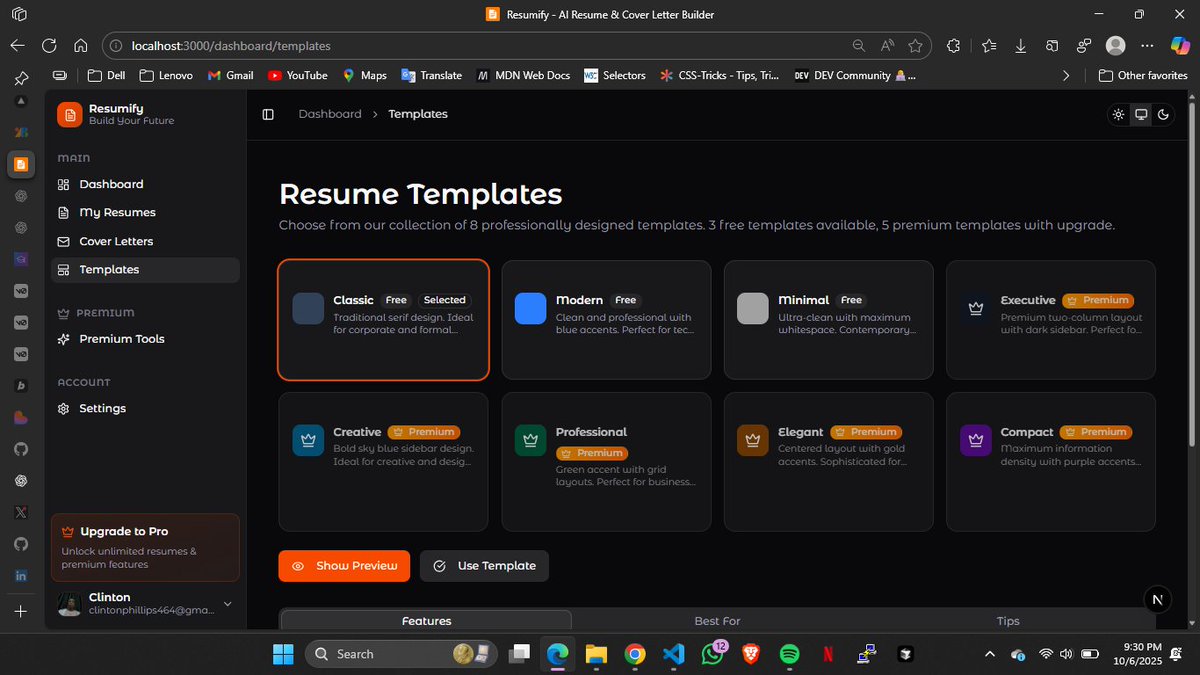 phillips464's tweet image. Day 3 of building Resumify 🎯
Was meant to start the backend today, but got stuck working on the templates instead.
Ran into a few bugs that kept me busy all day 😅
Finally fixed them. Tomorrow, back to the backend!
#Resumify #buildinpublic #NextJS #React #100DaysOfCode