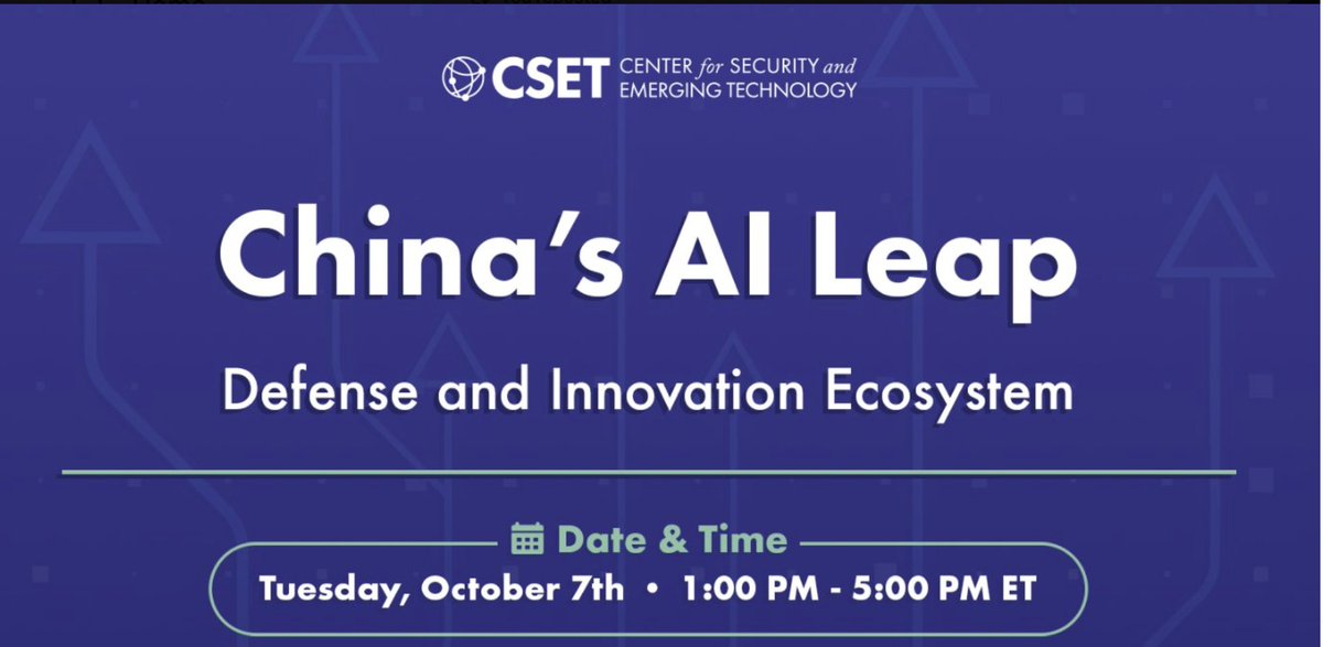 Sign up to stream <a href="/CSETGeorgetown/">CSET</a>'s big China event tomorrow! Featuring a keynote from <a href="/RepMoolenaar/">Rep. John Moolenaar</a> and insights from <a href="/dennisw5/">Dennis Wilder偉德寧</a>, Kristen Gunness, James Mulvenon, <a href="/HannaDohmen/">Hanna Dohmen</a>, Bill Hannas, <a href="/colemcfaul/">Cole McFaul</a>, <a href="/kyleichan/">Kyle Chan</a>, <a href="/ChrisRMcGuire/">Chris McGuire</a>, and <a href="/hlntnr/">Helen Toner</a>!

cset.georgetown.edu/event/chinas-a…