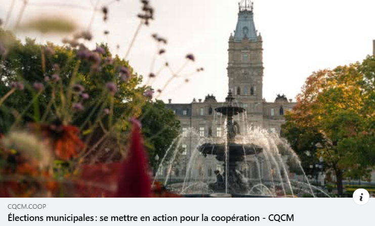 COMMUNIQUÉ | Élections municipales : se mettre en action pour la coopération
À l’approche des élections municipales, le CQCM interpelle les candidat·es à la mairie afin de mettre la coopération et la mutualité au cœur du développement de leur communauté.
cqcm.coop/articles/elect…