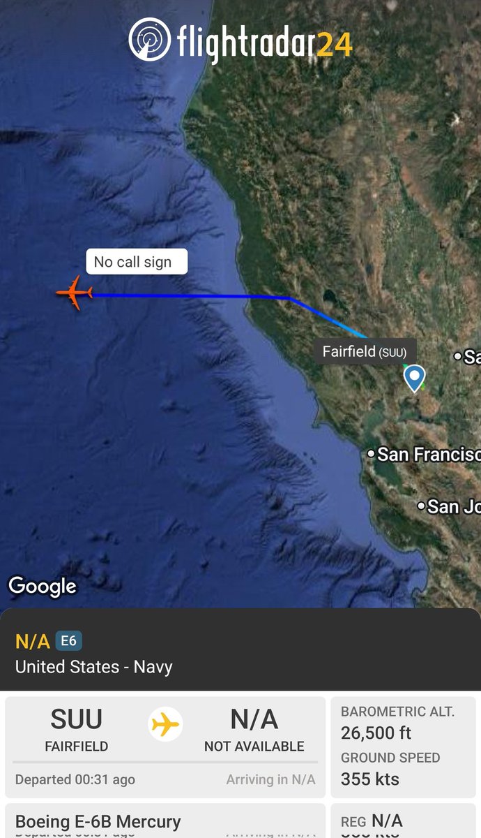 sipjack1776's tweet photo. E-6B Mercury
Using tactical hex #AF05D9 out of Travis AFB tracking west over the Pacific
@Borrowed7Time @N214WN @neetintel https://t.co/rFoXnaQ3BG