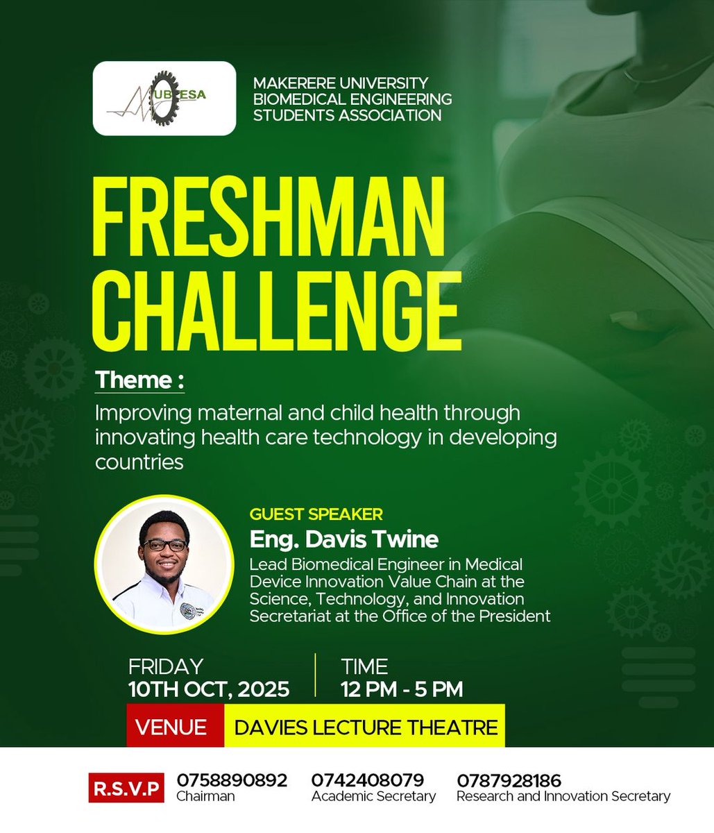 MubesaAsso's tweet photo. The long wait is over:
The 2025 FRESHMEN CHALLENGE is around the corner.
Join us on Friday, 10th October, 2025 for this transformative event that brings together students, researchers, industry experts, and innovators to explore ideas and technologies shaping our healthcare today https://t.co/ae0MX8CQIc