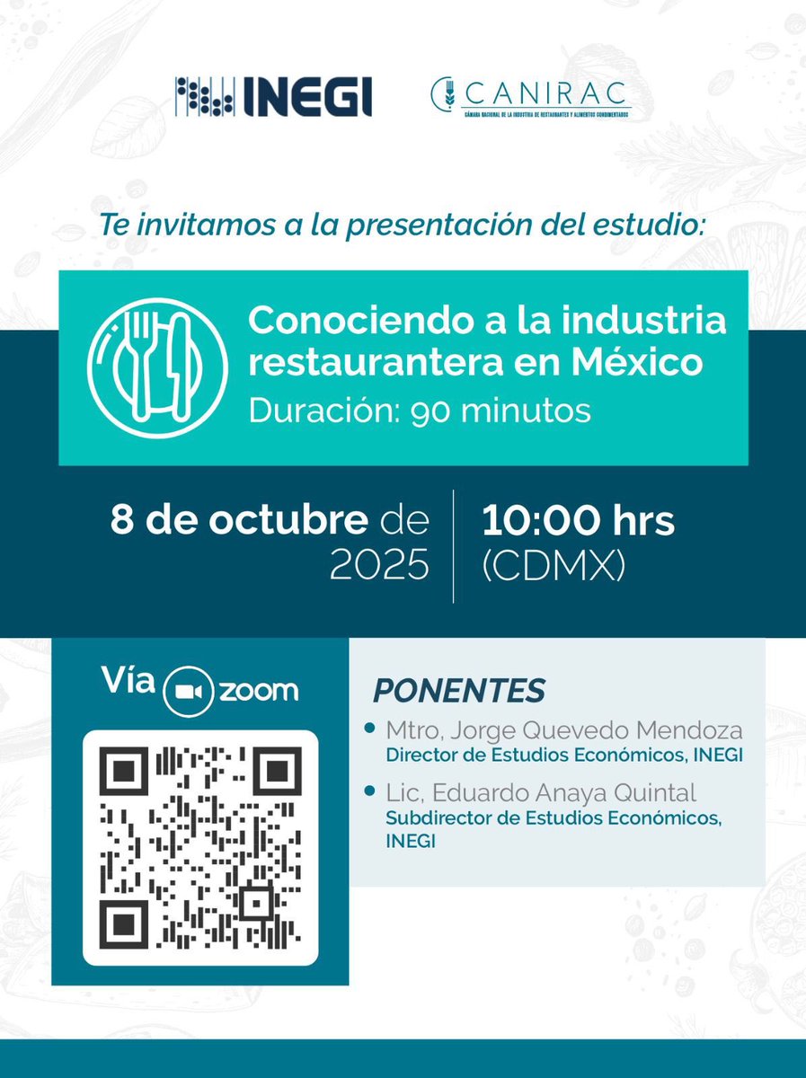 En colaboración con INEGI, presentaremos el estudio más reciente sobre el comportamiento de la industria restaurantera en México, a partir de los resultados del último Censo Económico.
Regístrate en el QR 👇🏻