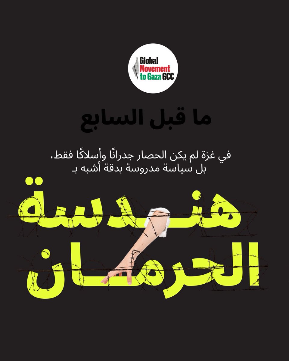 GMTG_gcc's tweet image. ما قبل السابع | في غزة لم يكن الحصار جدراناً واسلاكاً فقط بل سياسة مدروسة بدقة اشبه بـ "هندسة الحرمان "