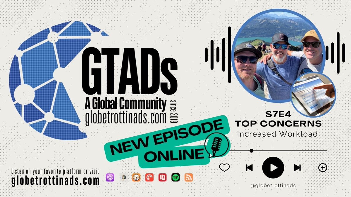 Our newest episode tackles the absolute top concern of ADs - Increased Workload or Expectations. 

Matt Yoder joins us as we not only discuss but give listeners some ways to manage or overcome this concern. 
🎙️shorturl.at/LG6gQ

#globetrottinads 
#internationalschools
