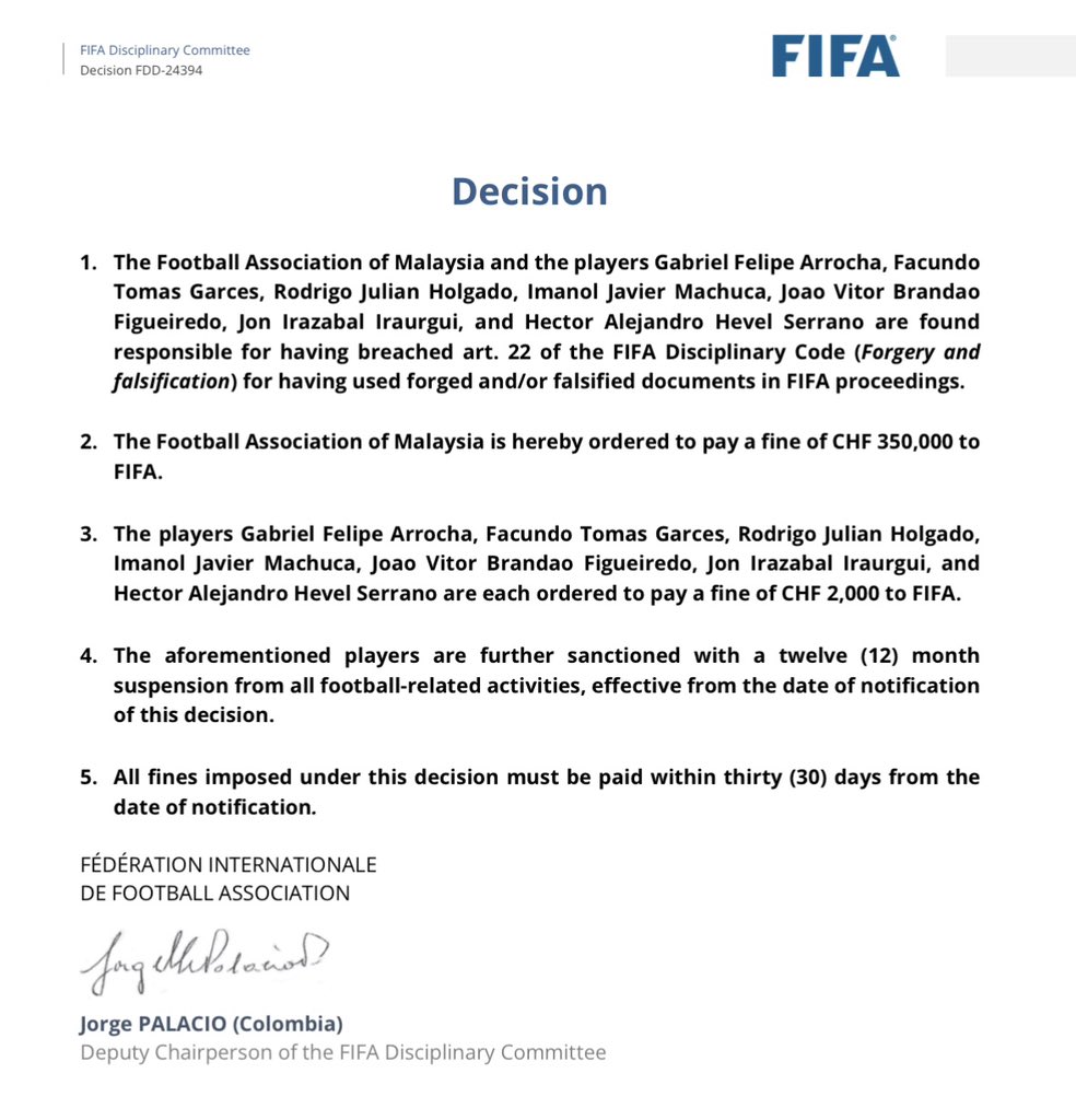 BREAKING NEWS!

FIFA bongkar tempat kelahiran asli kakek/nenek 7 pemain naturalisasi Malaysia!

Dokumen resmi yang berhasil didapatkan FIFA menyatakan mereka lahir dari luar Malaysia namun diklaim FAM lahir di Malaysia.

Hukuman denda plus sanksi satu tahun untuk ketujuh pemain