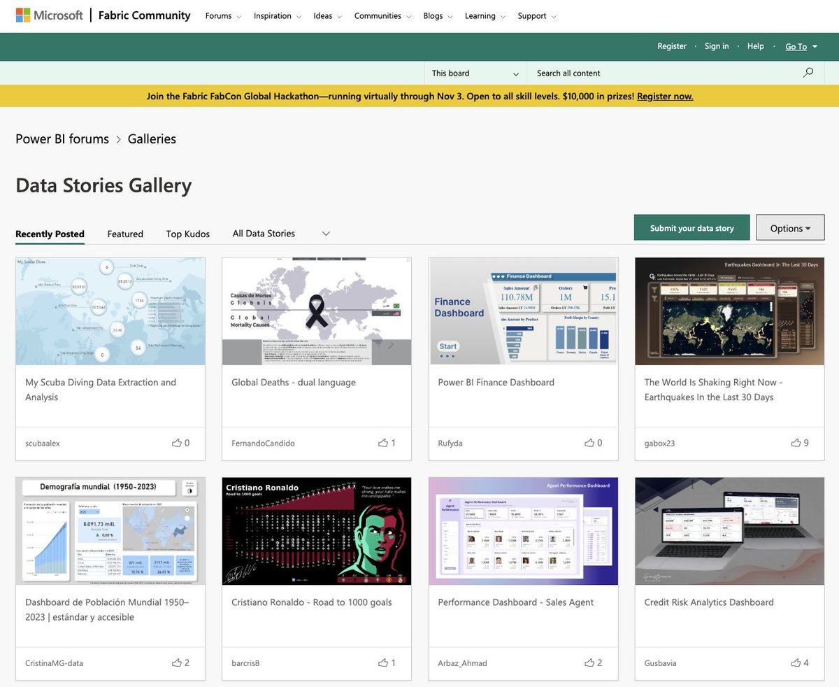 هذا اللي تكمنا عنه في الاسبيس
موقع ممكن انك تستلهم منه تصاميم لداشبورداتك

مهب كلها زينه بس فيه بعضها حلو الصراحه
↓ 
community.fabric.microsoft.com/t5/Data-Storie…
