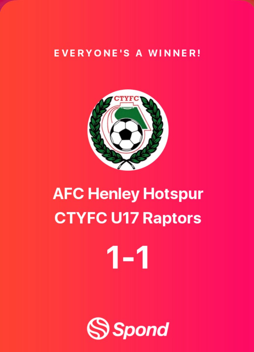 CTYFC Raptors U16 2024/25 (@ctyfcr) on Twitter photo First draw of the season!  Went ahead late in first half, one of those days when we hit everything but the back of the net for rest of the game - opposition secured the equaliser from a scramble after a corner.  Game played in the right spirit - we’ll take the points and move on. First draw of the season!  Went ahead late in first half, one of those days when we hit everything but the back of the net for rest of the game - opposition secured the equaliser from a scramble after a corner.  Game played in the right spirit - we’ll take the points and move on.