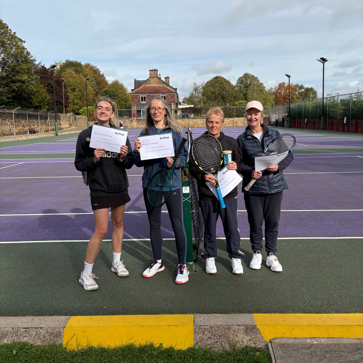 RustlingsLTC's tweet photo. Denise &amp; Martina partnered up to win the women's doubles title in two sets with Frankie &amp; Jane as runners up, and in an excellent display of teamwork Alanna &amp; Rob beat Wodu &amp; Will in the closing match of the day to take the mixed doubles title. Well done to all of our champions. https://t.co/gqweADaD1t