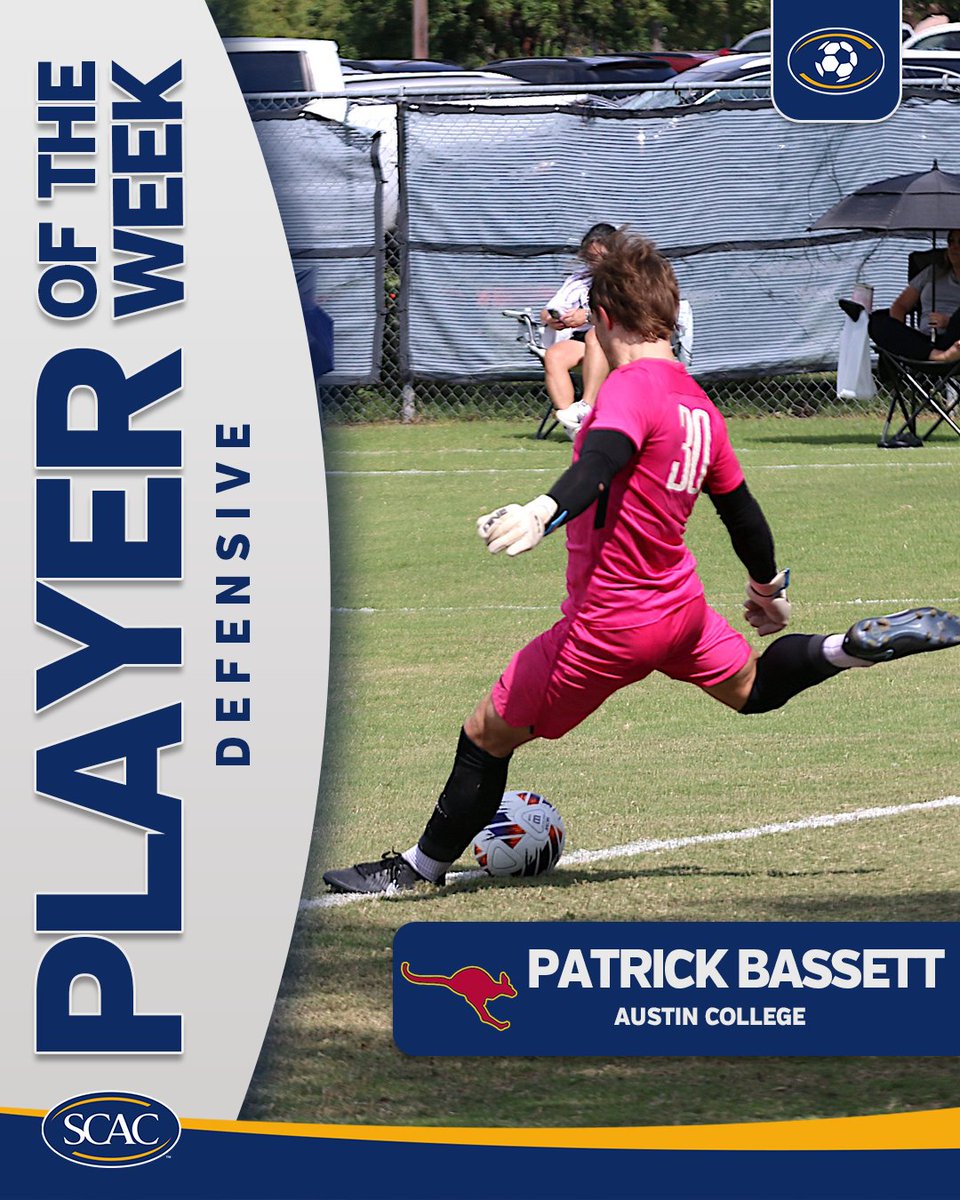 SCAC_Sports's tweet photo. #SCACMSOC Week 6️⃣ Athletes of the Week
Patrick Bassett of Austin College earns Men's Soccer Defensive Player of the Week!
📰 | https://t.co/wi3GAgk7nI
#SCACPride | #WhyD3 | #SCAC | #d3msoc https://t.co/gmzJOgjIJz