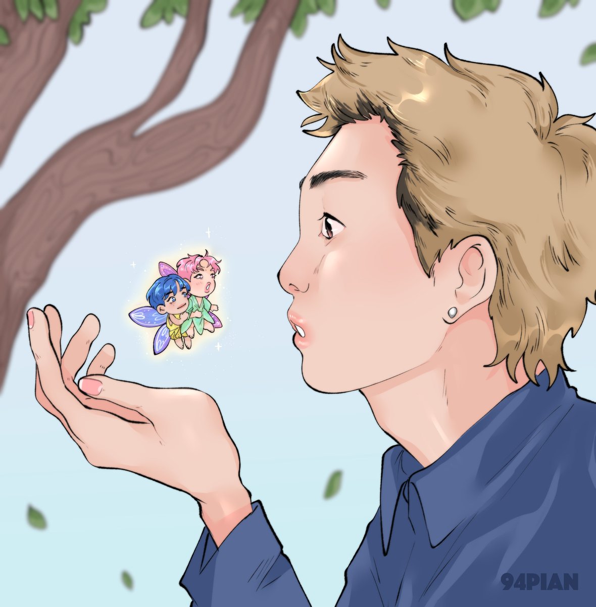 gentle tall guy finds these tiny but fierce little friends on a walk 🌿🌼✨ #vminjoon