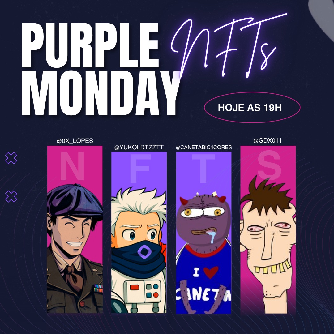 🟣 Hoje tem a 18ª edição do Purple Monday!

🎙️Convidamos novamente <a href="/CanetaBic4Cores/">Caneta Bic 4 Cores (mainnet arc) ⌘</a> e o estreante <a href="/gdx011/">galdino</a> para continuarmos o nosso papo sobre NFT's da semana passada, vocês já sabem, não vai faltar polêmicas!!

🕖 Começa às 19h BR/23h PT

Conto com a sua presença! 💜

<a href="/monad/">Monad (mainnet arc)</a>