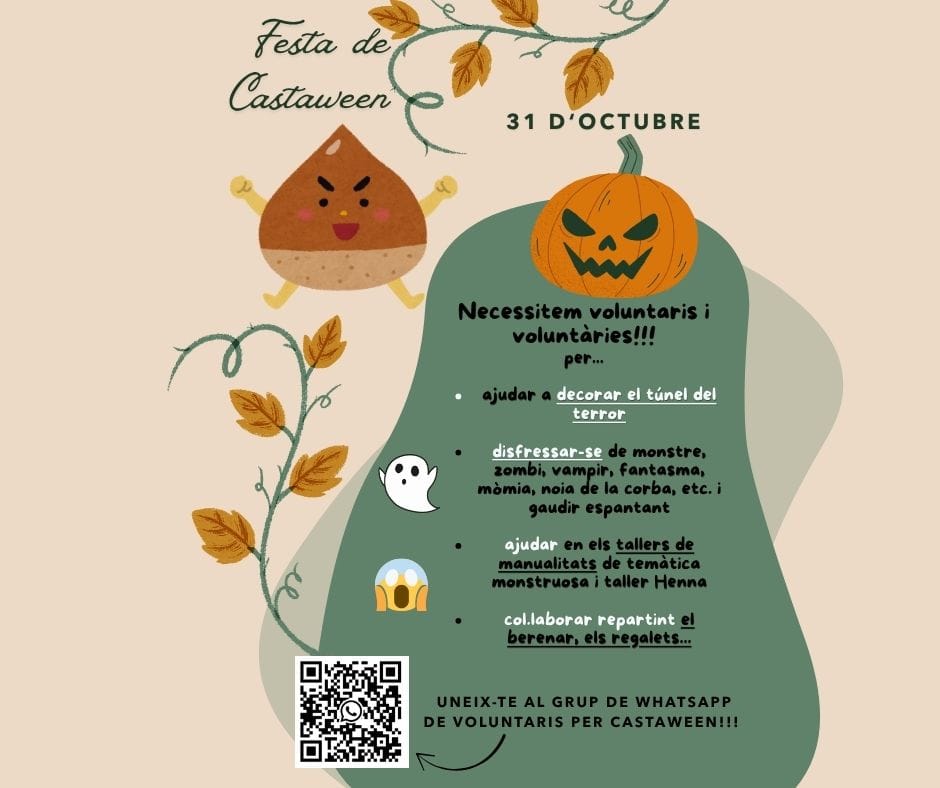 AmpaFontRosella's tweet photo. Bona nit famílies!
Necessitem voluntaris per anar organitzant la Festa de Castaween👻🌰

Uneix-te al grup de Whatsapp de Voluntaris/es!🤗

Us esperem! https://t.co/BxkdlUrFRr