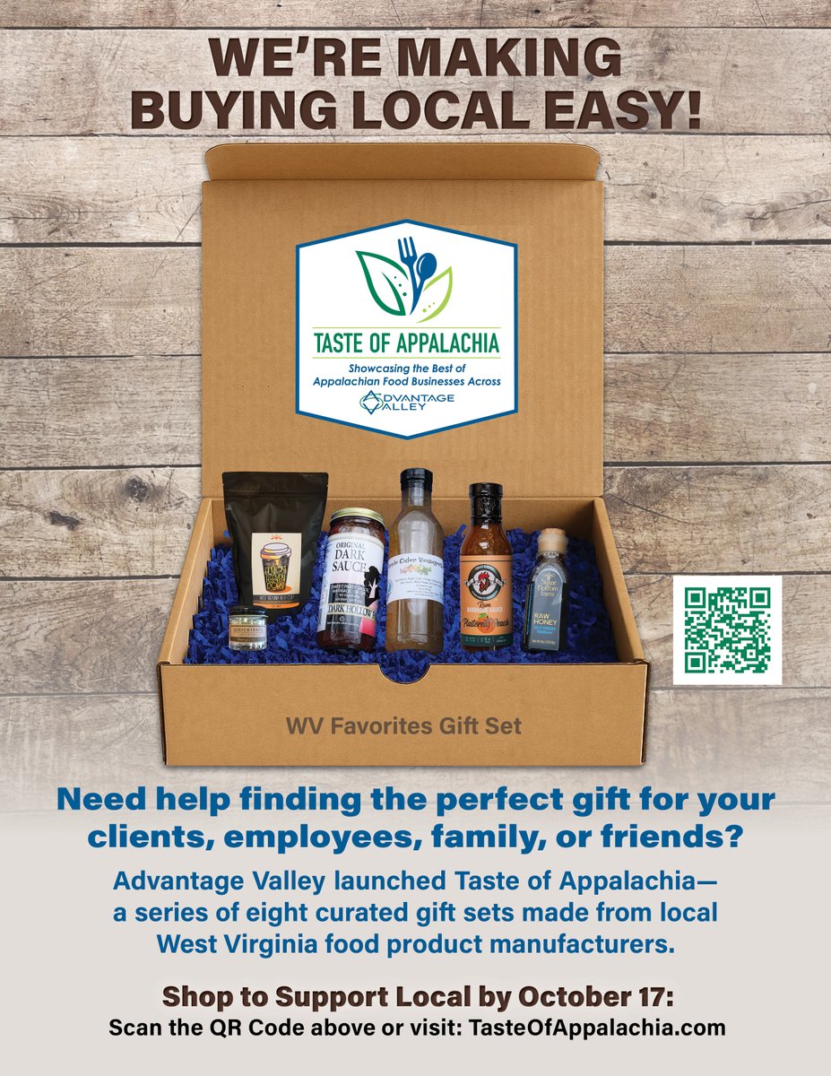 AdvntageValley's tweet image. ✨ Holiday orders are OPEN! ✨

Taste of Appalachia gift boxes featuring delicious local products are available now through October 17th.

🎁 Shop today at 👉 tasteofappalachia.com

Support local. Taste local. Love Appalachia. 💚

#Giftgiving #supportlocal #buynow #yesWV