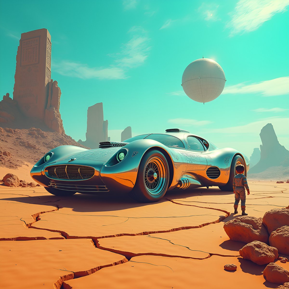 PromptSin's tweet image. What a ride through alien terrain! 🌌 Who’s ready to explore the cosmos in style? 🚀✨ #FuturisticVibes #SpaceTravel