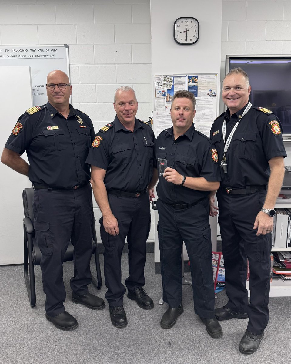 Please join us is congratulating Brad Forbes on his new position as a Fire Prevention Officer. Brad has been a firefighter 24 years, we are excited to see him in his new role. 🚒 (left to right - Chief Jeff Weber, CFPO Pete Aalbers, FPO Brad Forbes, Deputy Chief James Kostuk).