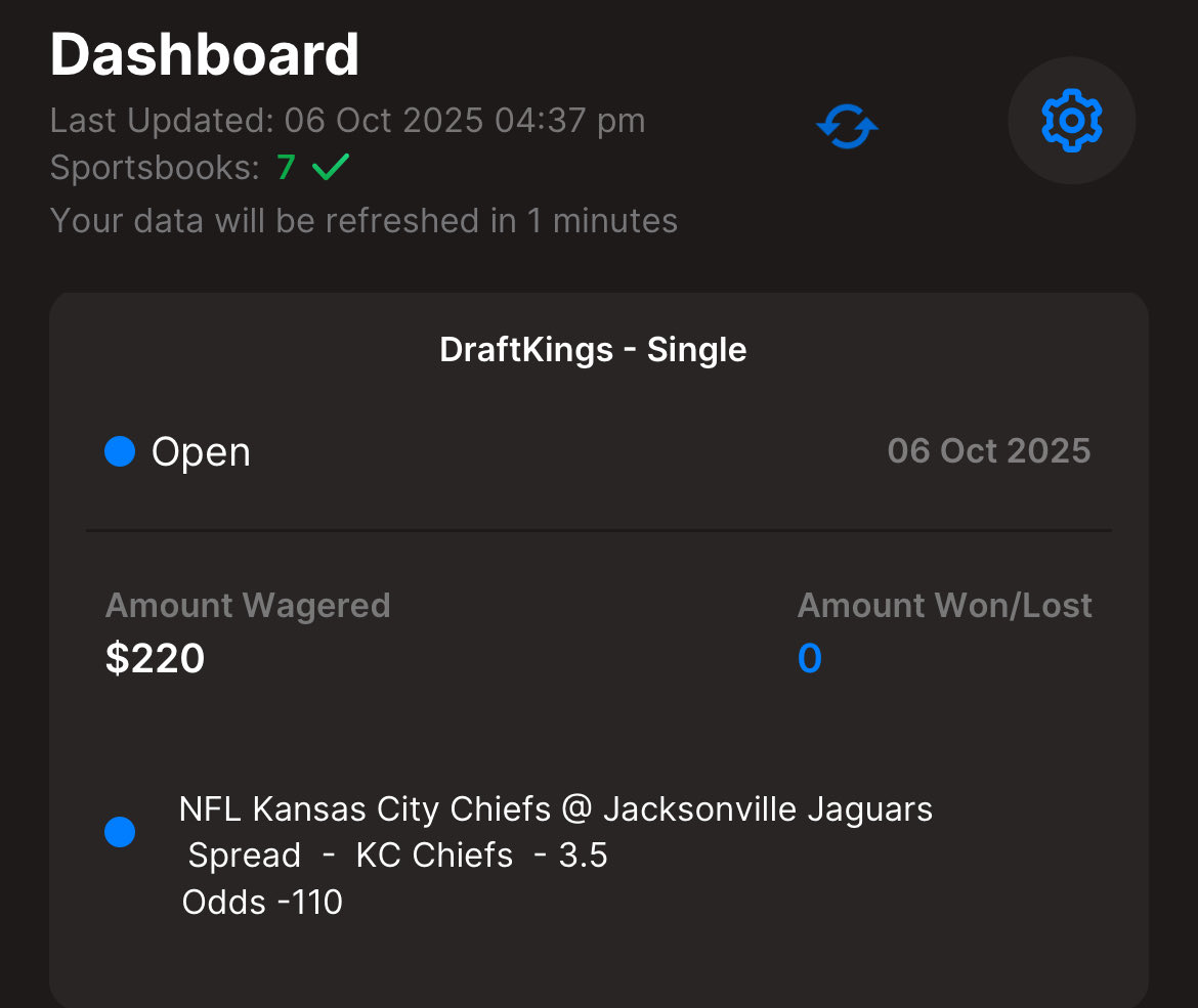 myBetLocker's tweet photo. We won the Pats +7.5 last night (see mBL screenshot) &amp; are now 49-53 for the year. Tonight we are going to take KC-3.5. Download @mybetlocker to track &amp; analyze your bets - see screenshot of our myBetLocker dashboard tracking the bet we placed on DK!! #nfl #sportsbetting https://t.co/aJNRteFiiw