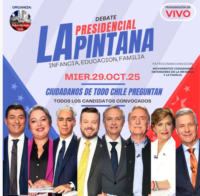 <a href="/ObjetoresChile/">PadresObjetoresChile</a> Éste puede ser el Debate Presidencial 2025 diferente, sin las luces de la prensa oficial 
Felicitaciones <a href="/ObjetoresChile/">PadresObjetoresChile</a> <a href="/CChileNoTeMetas/">ConChileNoTeMetas</a> <a href="/PadresCiudadans/">#LaESIesPEDOFILIA Y #AbortaEsAsesinar</a> por la iniciativa y el esfuerzo, ahora veremos quienes dicen SÍ 👍 a este encuentro con #CiudadanosPadresyAbuelos