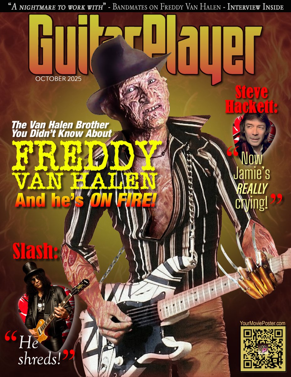 YourMoviePoster's tweet photo. #vanhalen #vanhalenfans #eddievanhalen #eddievanhalenfan #eddievanhalenforever #eddievanhalenocks #freddy #freddykrueger #freddykruegertattoo #nightmare #nightmareonelmstreet #anightmareonelmstreet #guitarplayer #guitarplayermagazine #parody #headswap #photoshop #magazinelayout https://t.co/zyXcyufdJL