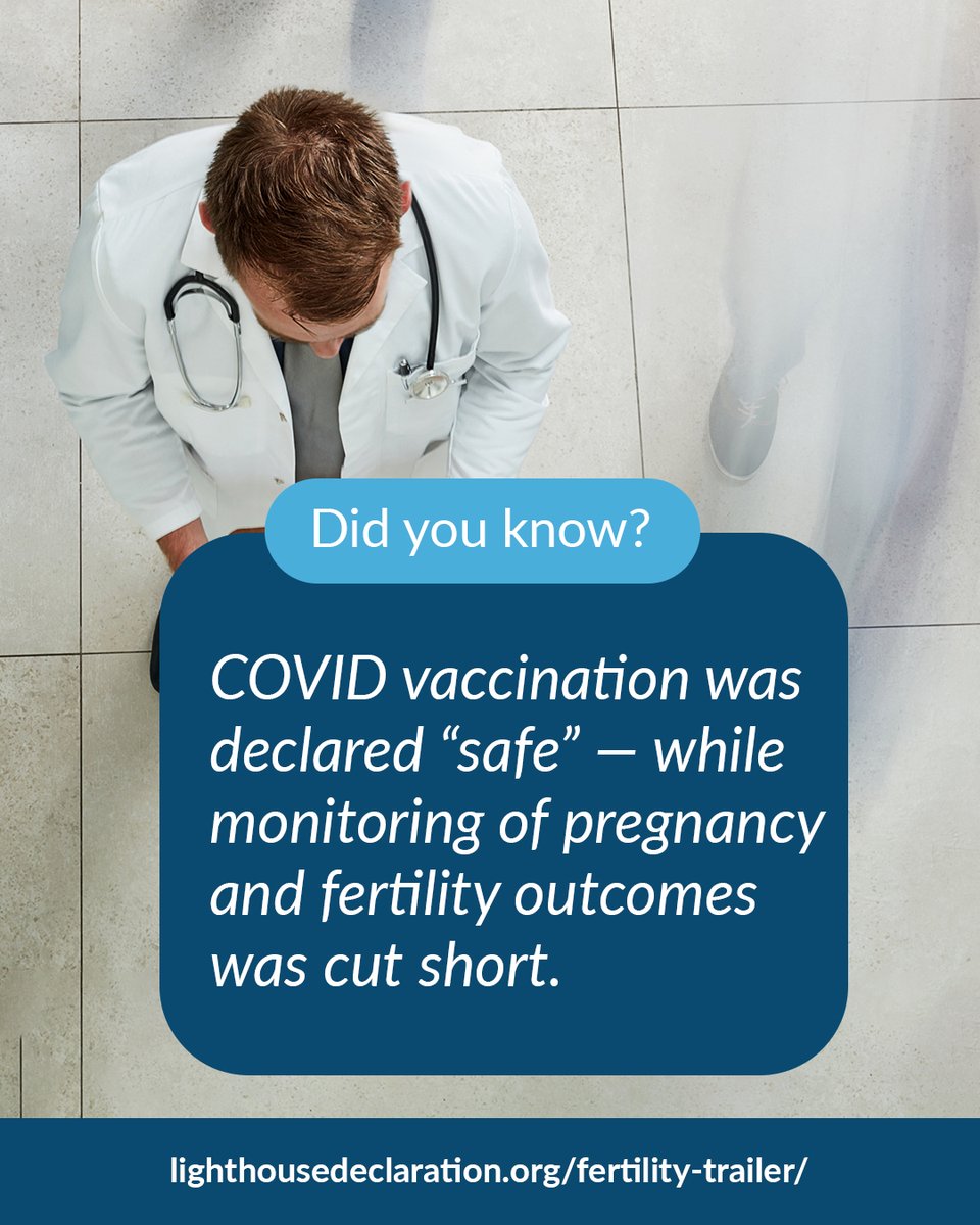 Lighthouse_Dec's tweet image. COVID vaccination was declared ‘safe’ while monitoring of pregnancy and fertility outcomes was cut short. Miscarriages and complications increased but were overlooked. Watch the full video and learn the truth:
lighthousedeclaration.org/fertility-trai… 
#BirthDefects
#PregnancyRisks
#MaternalHealth