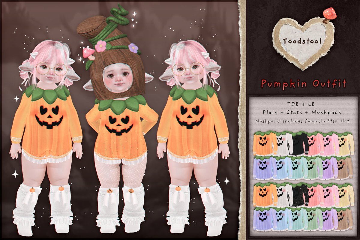 LittleNori's tweet photo. 🍄 Toadstool . Pumpkin Outfit 🍄
🌿 Plain + Stars
🍄 Mushpack: Pumpkin Stem Hat + Plain + Stars
🧹 Available at Woodland Kids Event
𝒯𝒽𝑒𝓇𝑒’𝓈 𝓂𝓊𝓈𝒽𝓇𝑜𝑜𝓂 𝒻𝑜𝓇 𝓎𝑜𝓊 𝒾𝓃 𝓁𝒾𝒻𝑒!
#toddleedoo #secondlife #halloween https://t.co/oeT7gAuC1r