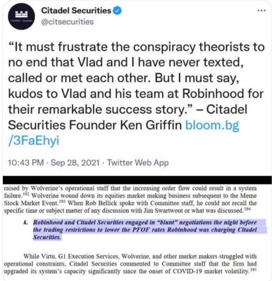 xMarketNews's tweet image. The World Should Never Forget🚨
Citadel and Robinhood Engaged in Negotiations the Night Before Robinhood Took Away the Buy Button for $GME and $AMC
Pure corruption, repost to spread the word ⬇️