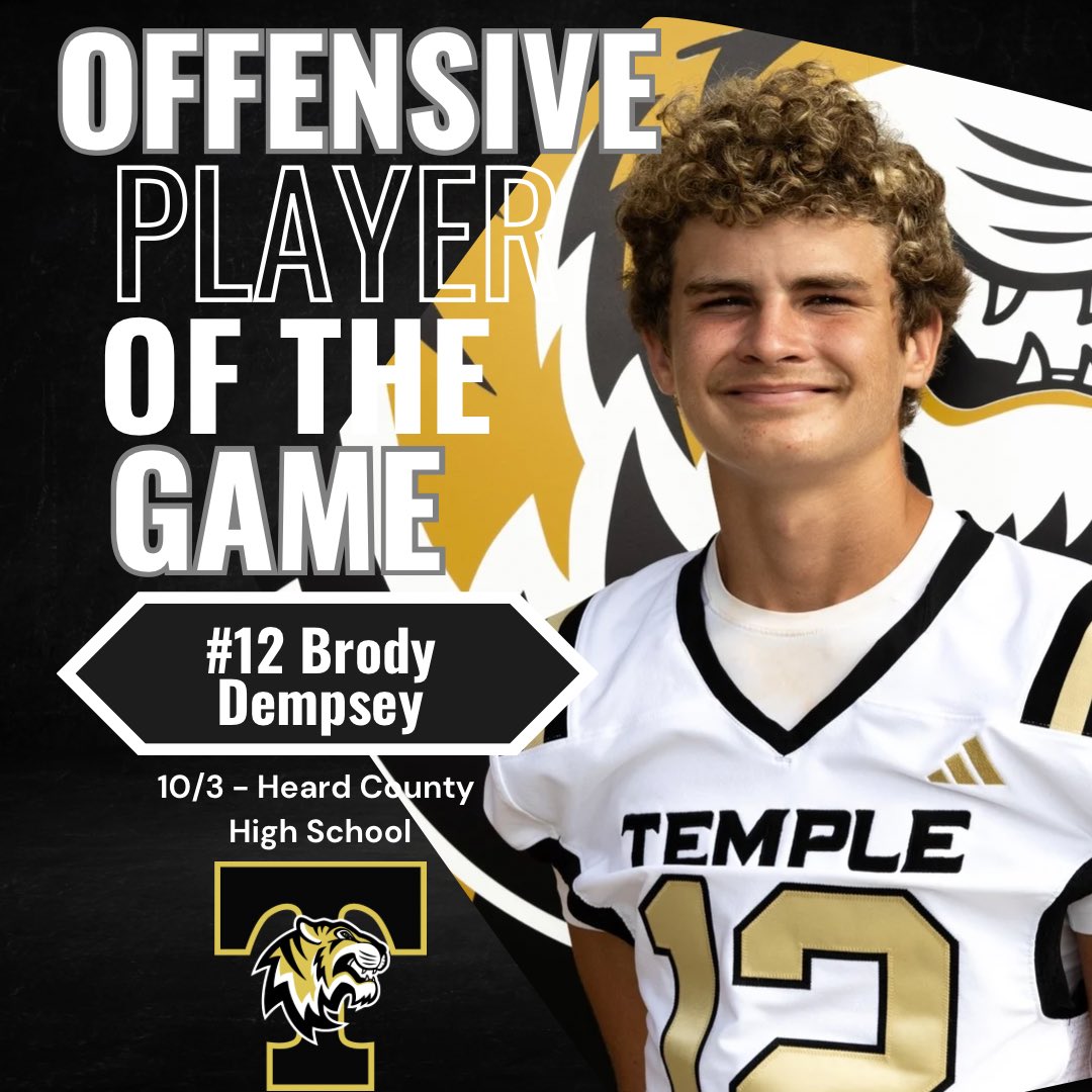 HSFootball2026's tweet photo. Your players of the Game/Week of 10/3/25 vs Heard High
Offensive POTG: Brody Dempsey
Defensive POTG: TJ Armstrong
Special Teams POTG: Jackson Gribben
Scout Team POTW: James Blackstock
Congrats! Go Tigers! #TigerPride #BuiltDifferentBackAgain https://t.co/67WBY4ol5m