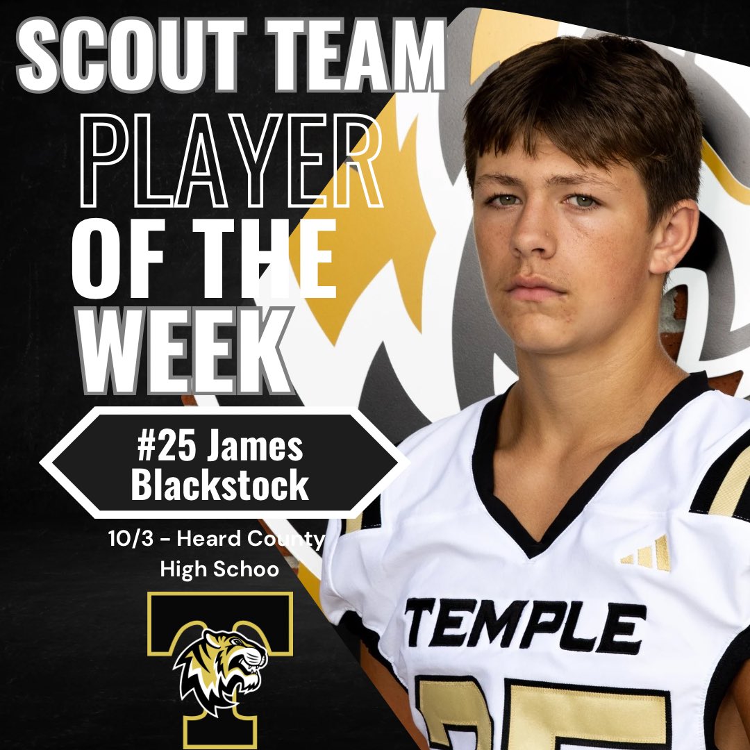 HSFootball2026's tweet photo. Your players of the Game/Week of 10/3/25 vs Heard High
Offensive POTG: Brody Dempsey
Defensive POTG: TJ Armstrong
Special Teams POTG: Jackson Gribben
Scout Team POTW: James Blackstock
Congrats! Go Tigers! #TigerPride #BuiltDifferentBackAgain https://t.co/67WBY4ol5m