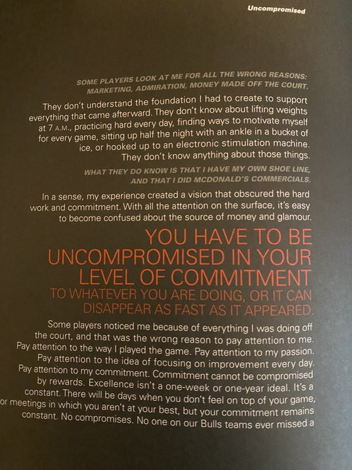 Michael Jordan wasn’t great because of talent.

He was great because of his standard.

Not one-time effort or hype - it was a daily, relentless, no-compromise commitment. 

In his own words - Inside the mind of Michael Jordan: