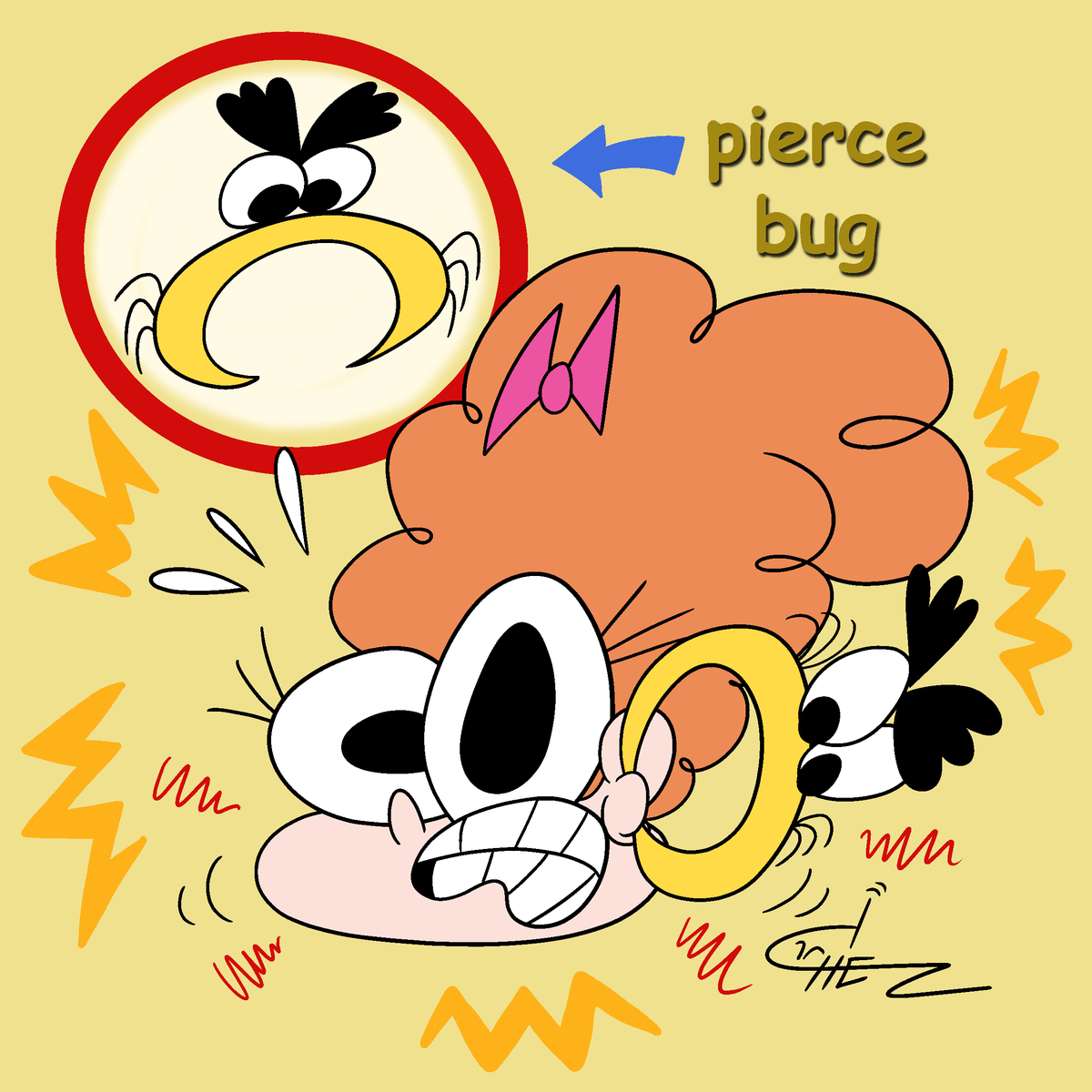 ChezBoy2000's tweet image. Cheztober 2025 #6: Pierce (Bugs) 🪲

Be warned: these little guys can be hazardous to your ears! 👂

#ChezToons #HunterFenton #Inktober #Inktober2025 #Cheztober #Inktober52