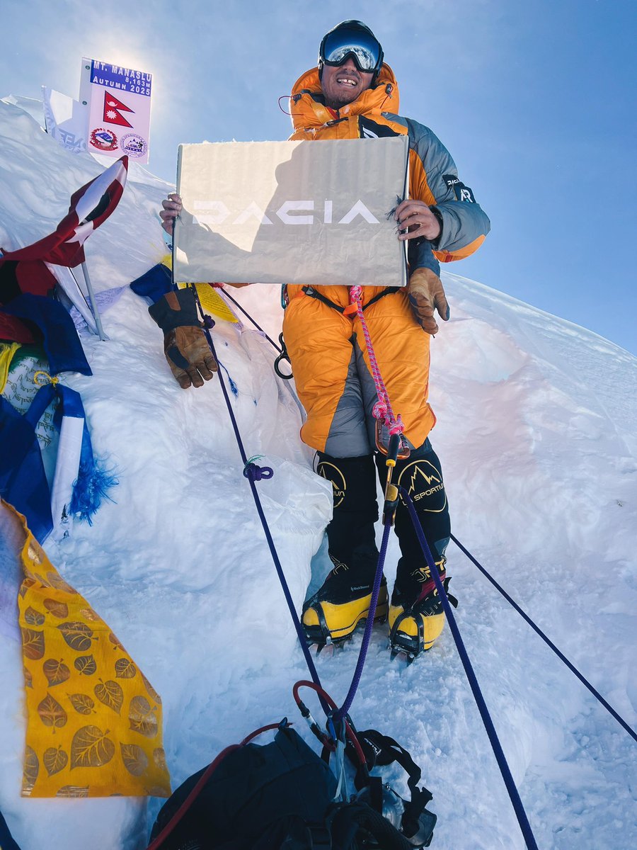8,163 meters Mt Manaslu Summated, in just 9days no rotation. 
Local 8:34am on 25th September 2025. 
Thank your support and duas. 
Supported By DaciaUK 
9days direct from base camp. 
Also supported by Mohan Lamsal of Makalu Adventures Pvt Ltd.

#Dacia #Manaslu #Himalayas