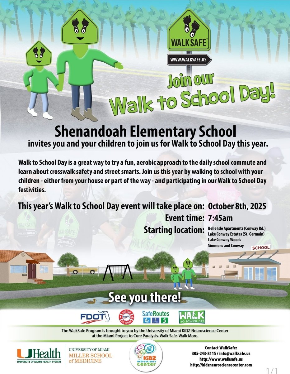 Walk to school day is Wednesday, October 8th 2025!! We would love for everyone to meet at one of these locations and walk to school with their kiddos!! Let's make this a great event for Shenandoah Elementary!!