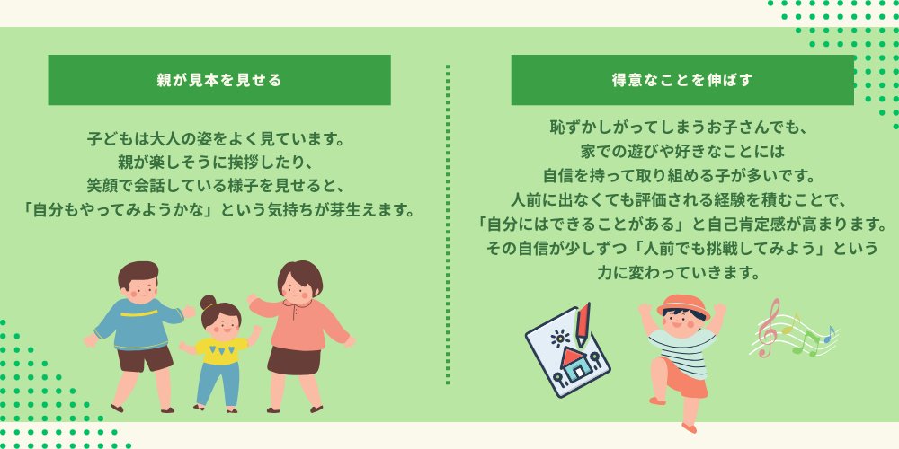 GakkenKyoshitsu's tweet photo. 👧恥ずかしがってしまうお子さんへの対応法🌸

①無理に前に出さない
②小さな成功体験を積む
③親が見本を見せる
④得意なことを伸ばす

➡恥ずかしがってしまうことは「慎重さ」や「思いやり」の芽✨ https://t.co/Y1yhy3fFWm