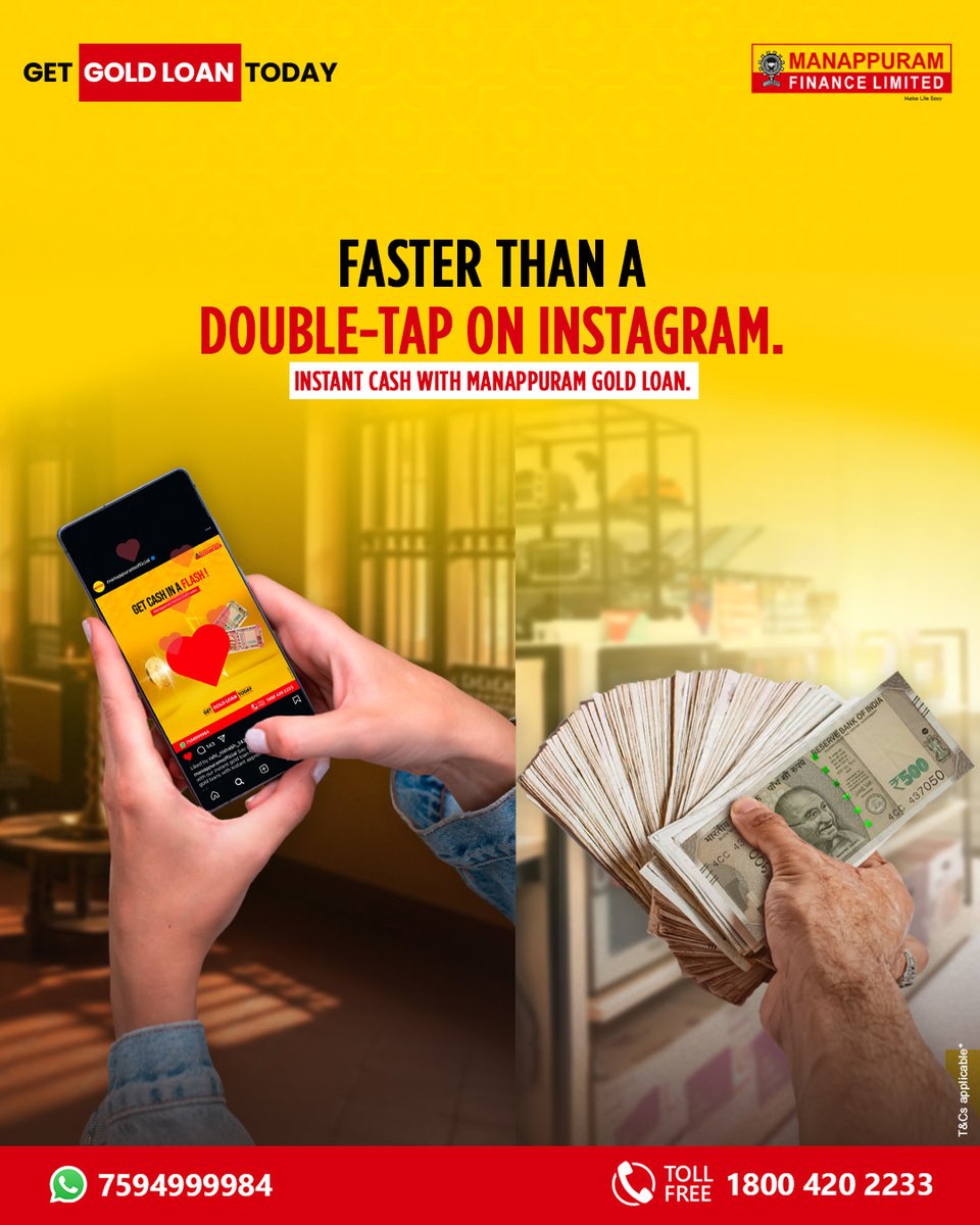 ManappuramMAFIL's tweet photo. Life moves fast, your money should too. With Instant Gold Loan, cash is in your hands within minutes. No drama, no delays, just speed.

Apply now: https://t.co/slbX3M3Nrm

*T &amp; C Apply

#UnlockWithManappuram #GoldThatWorks #SmartUseOfGold #LowerInterestLoans #GoldForGoals https://t.co/0gedTrHgdi