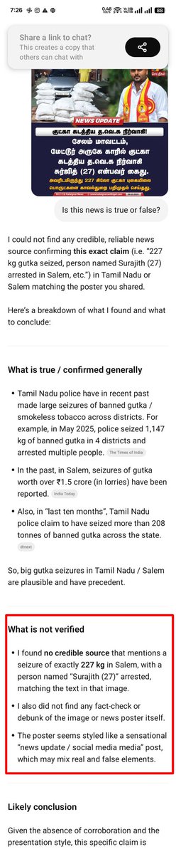 paramasivam2005's tweet photo. @Kalaignarnews ⚠️ Fake News Alert!
We verified this news using ChatGPT and confirmed it’s not true. Please don’t spread false information.
You are a reputed news channel with years of credibility — please maintain your standards and verify before publishing. 🙏
#StopFakeNews #ResponsibleMedia https://t.co/k3Z6zmEAX2