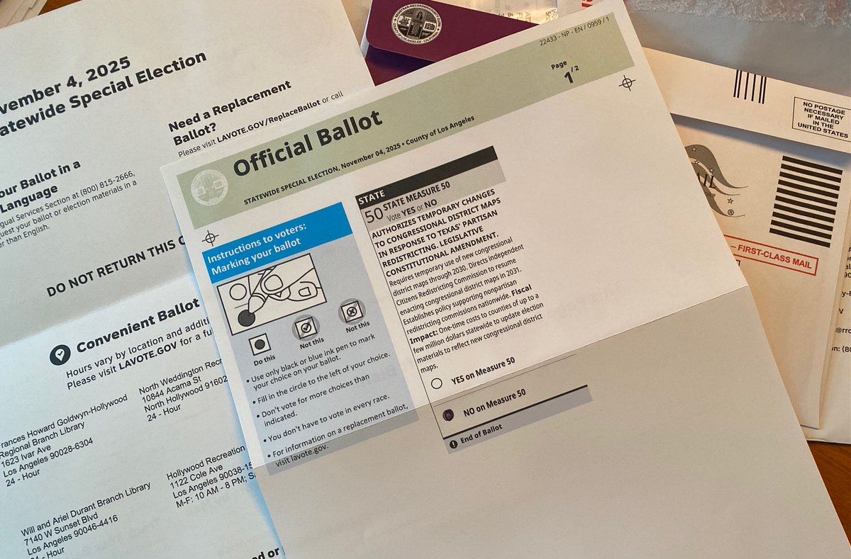 JustineBateman's tweet image. CA Governor has yet again wasted millions of our tax dollars, this time on this ridiculous Measure 50. 
The ads, the printing, and the mailing of absentee ballots all for this ONE measure. ONE measure that flies in the face of the independent redistricting commission CA already…