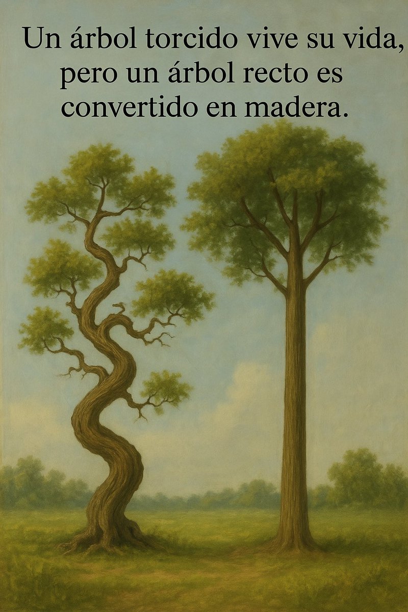 saintloyal's tweet image. A veces lo que parece una “imperfección” es lo que te salva.
El árbol torcido vive su propia vida, mientras el recto termina convertido en madera. 🌿

Ser distinto no es un defecto; es una forma de libertad.
#Reflexión #ProverbioChino #Autenticidad